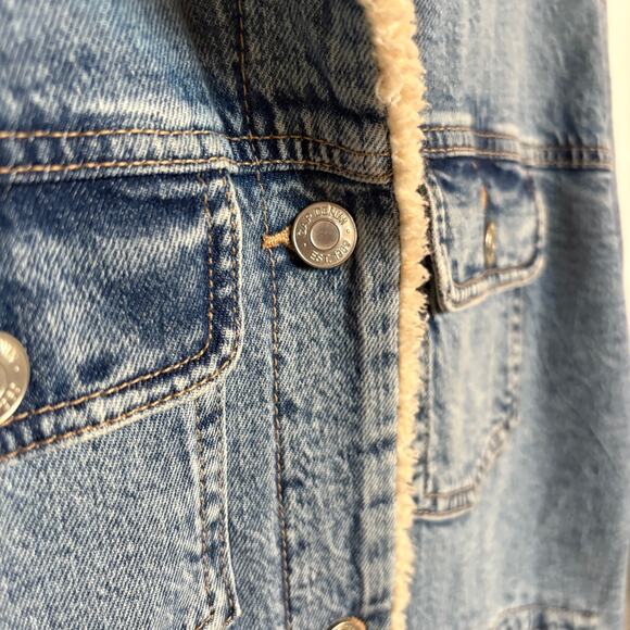 Gap Denim Sherpa Jean Jacket Light Wash Lined Ranch Heavy Coat Barn XL - Picture 5 of 10